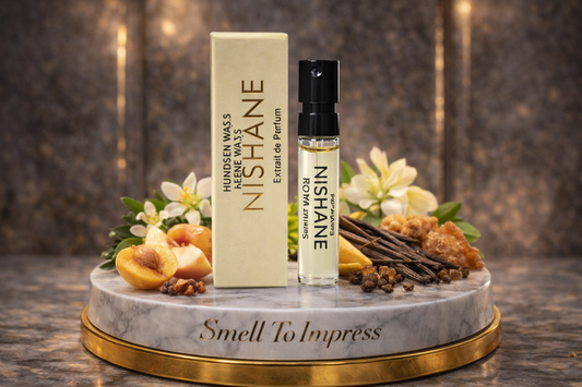 picture of Nishane Hundred Silent Ways X 2 ML 0.06 fl. oz. official perfume sample surrounded by its notes